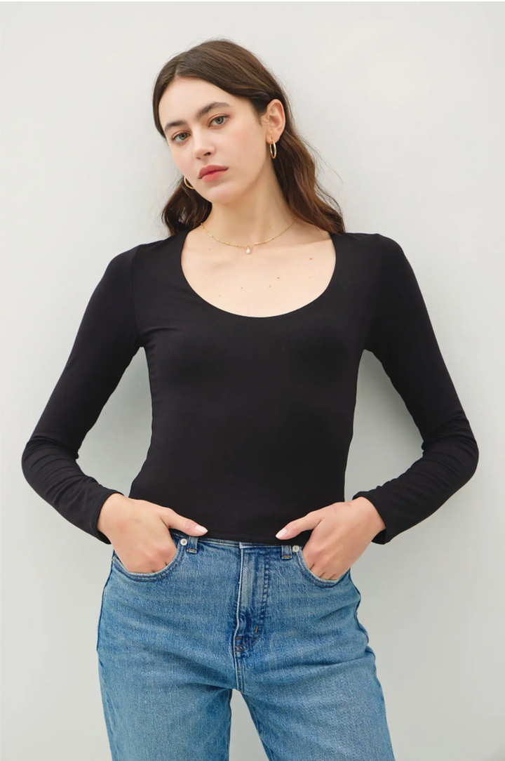 Be Cool - Basic Long Sleeve Top in Black