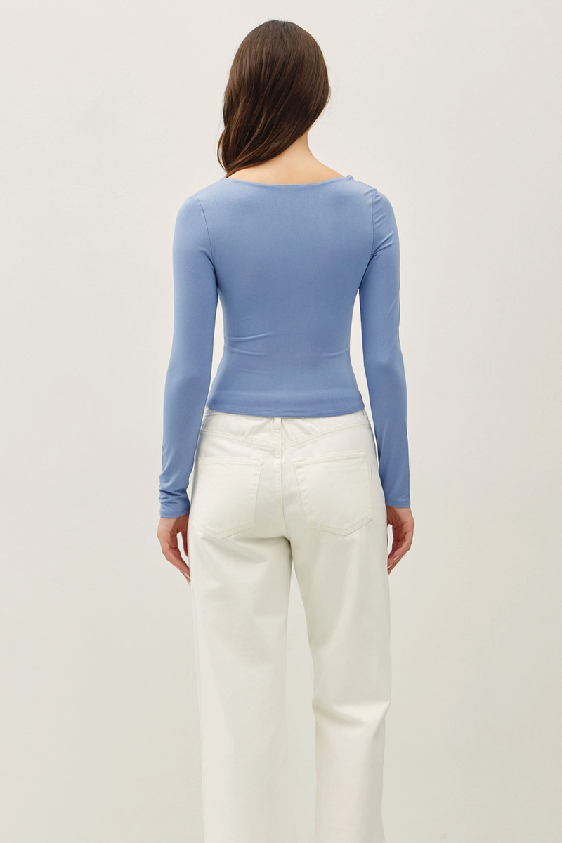 Be Cool - Basic Long Sleeve Top in Denim Blue