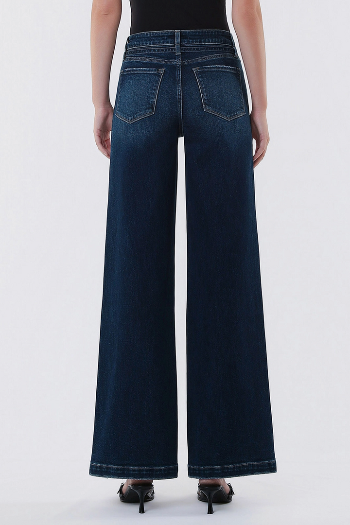 VERVET by FLYING MONKEY - High Rise Wide Leg Jeans With Waist Tie in Astonishment