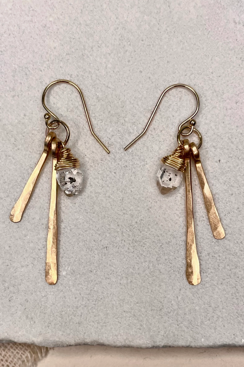 Elysium Jewelry - Hammered Fringe and Stone Earrings 14k Gold Filled