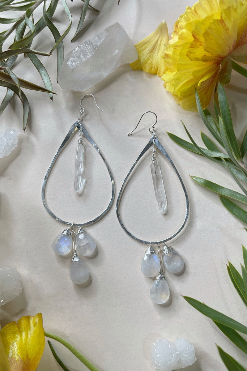 Elysium Jewelry - Raw Quartz Triple Stone Earrings 14k Gold Filled