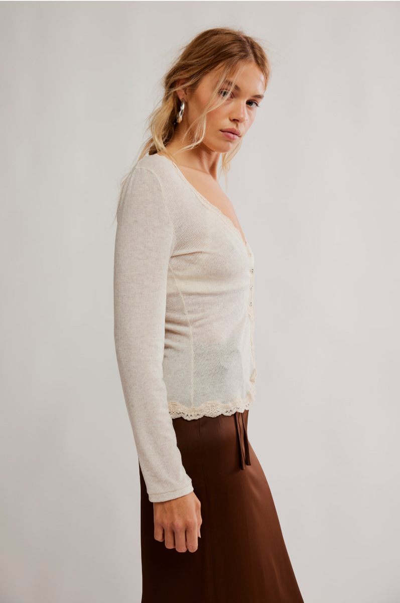 Free People - Big Love Rib Cardi in Oatmeal Heather