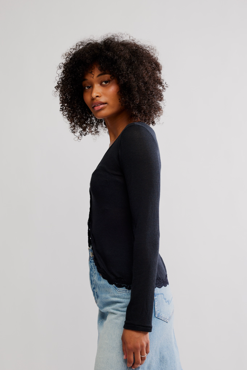 Free People - Big Love Rib Cardi in Black