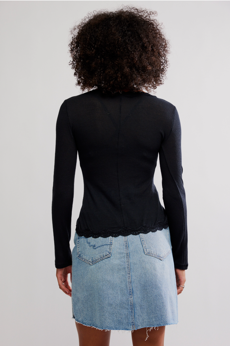 Free People - Big Love Rib Cardi in Black