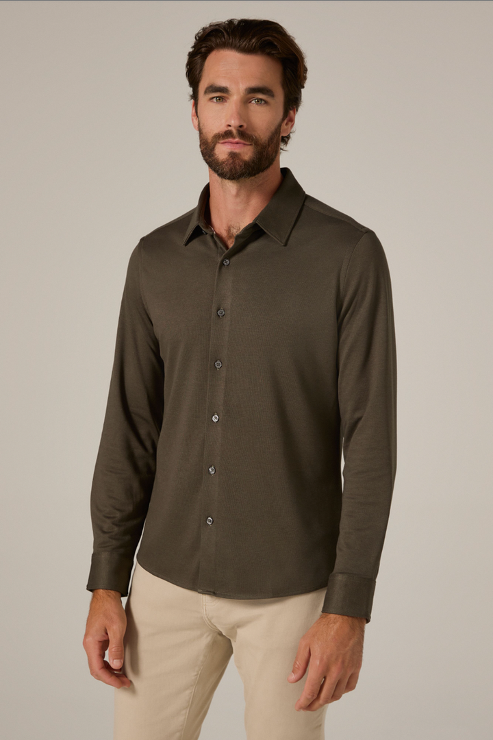 7DIAMONDS - Bowery Textured Knit Long Sleeve Shirt in Olive