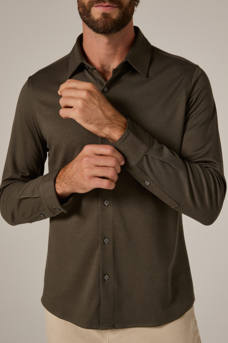 7DIAMONDS - Bowery Textured Knit Long Sleeve Shirt in Olive