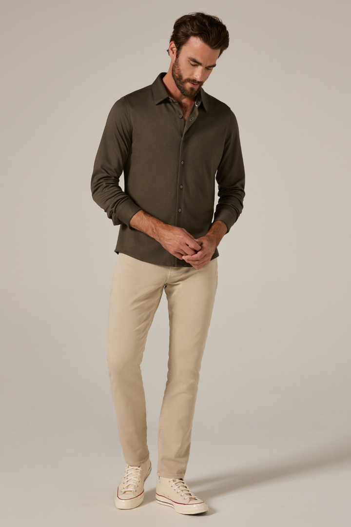 7DIAMONDS - Bowery Textured Knit Long Sleeve Shirt in Olive