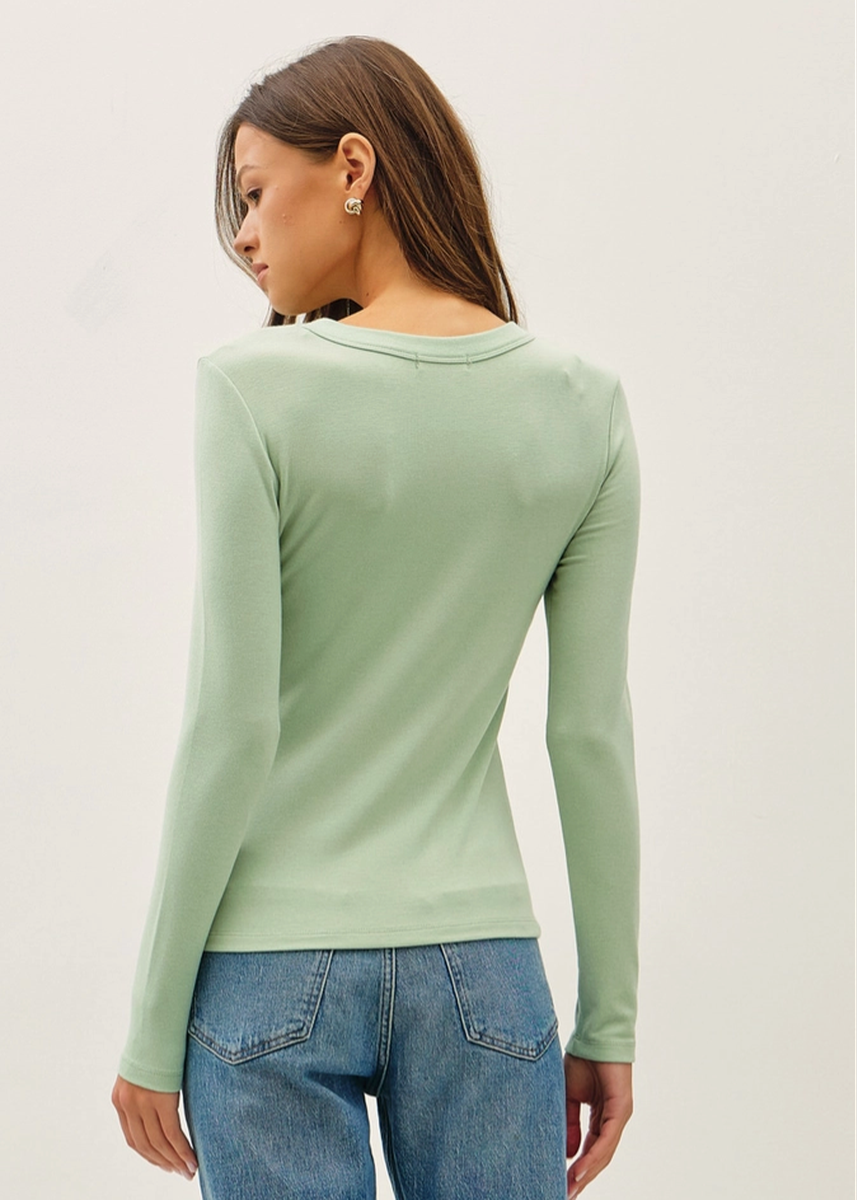 Be Cool - Round Neck Long Sleeve Top in Mint