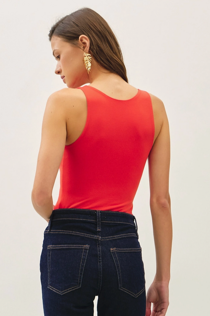 Be Cool - Basic Full Length V-Neck Tank in Tomato