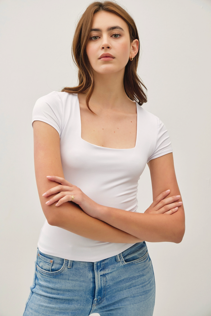 Be Cool - Square Neck Knit Tee in White