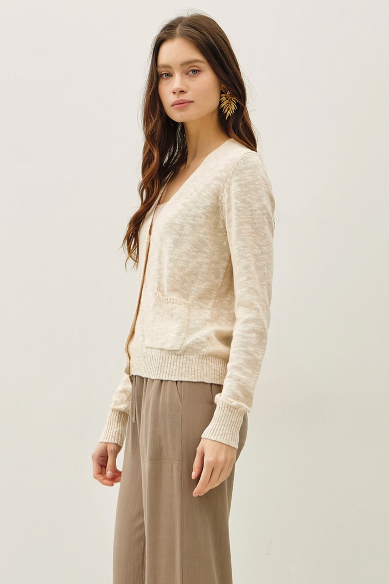 Be Cool -  Cotton Slub Button Up Cardigan in Champagne