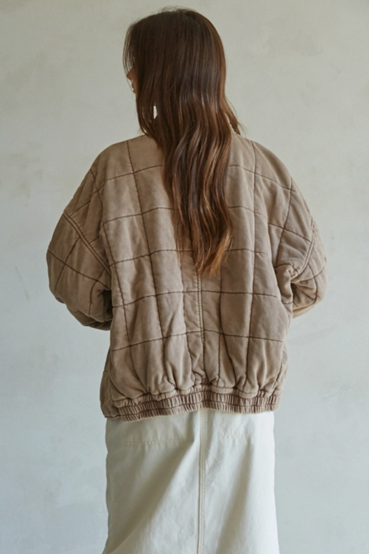 By Together - Long Sleeve Quilted Knit Mineral Washed Jacket in Rose Taupe