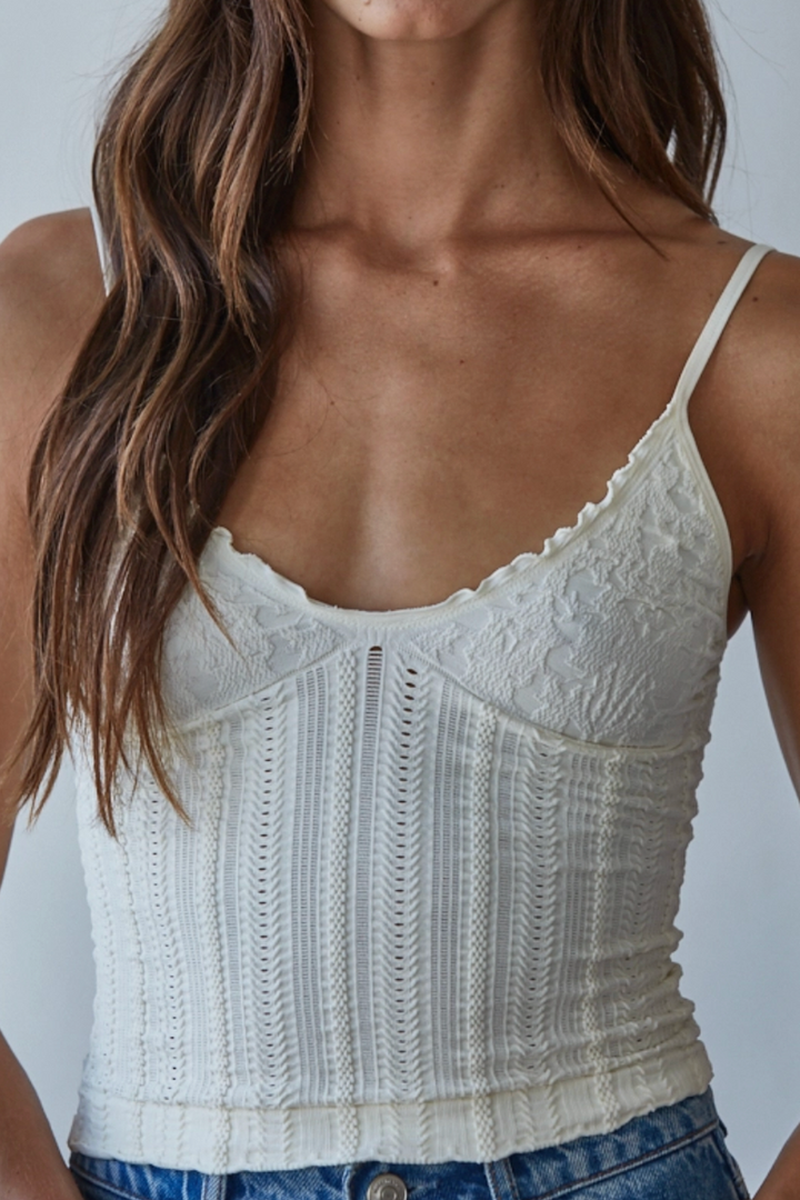 By Together - Knit Seamless Nylon Spandex Jacquard Pattern Cami in Cream