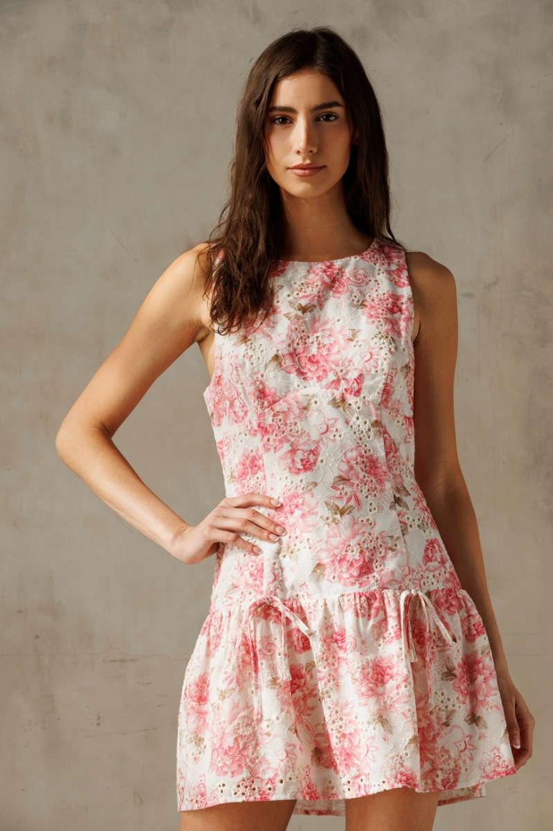 storia pink dress Storia Babydoll Swing Mini Dress with Bow Detail Pink Rose / M