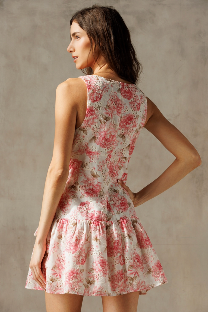 STORIA - Floral Mini Dress in Ivory Pink Floral