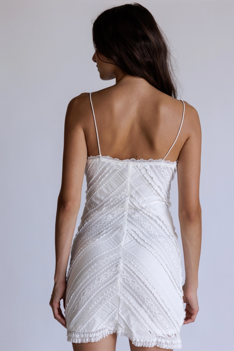 STORIA - Textured Lace Mini Dress in White