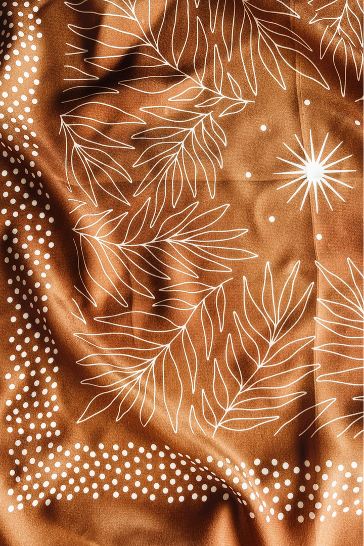 Flora West Design - 100% Silk Bandana Scarf - Tropical Palms Amber Western Style