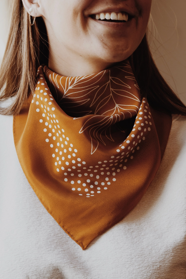 Flora West Design - 100% Silk Bandana Scarf - Tropical Palms Amber Western Style