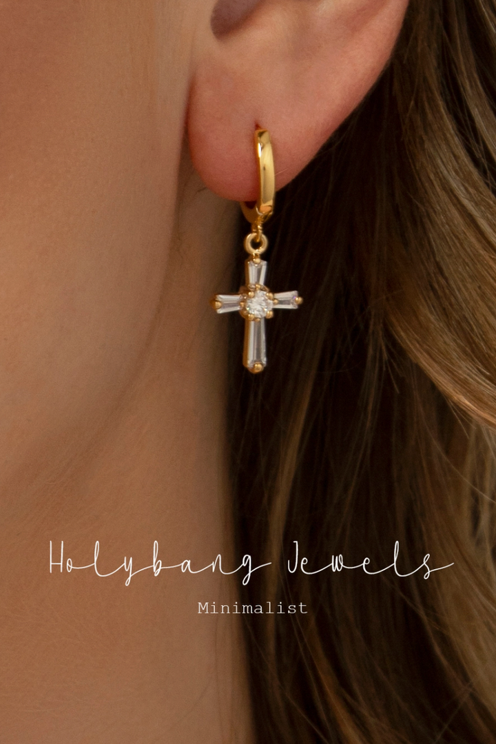 HolyBang Jewels - Crystal Cross Huggie Earrings