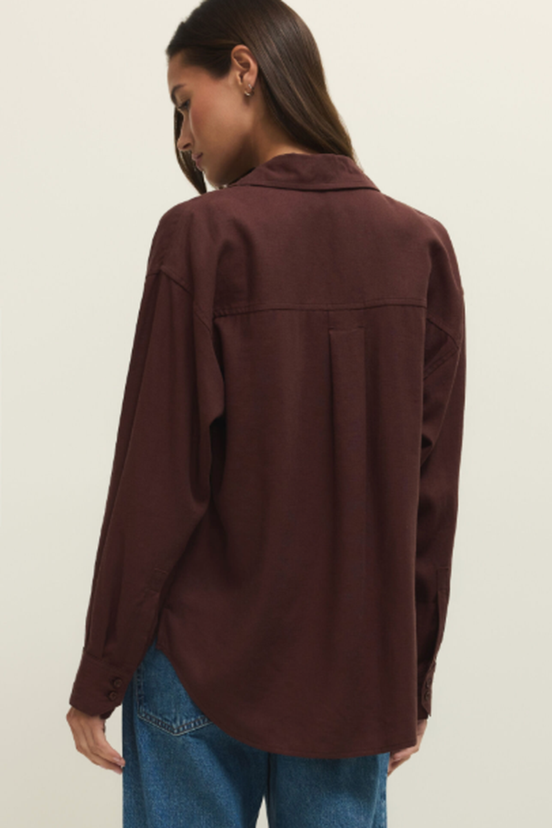 Z Supply - Alfie Button Up Shirt in Chocolate Cherry