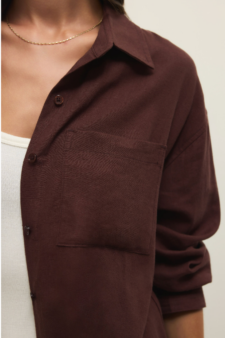 Z Supply - Alfie Button Up Shirt in Chocolate Cherry