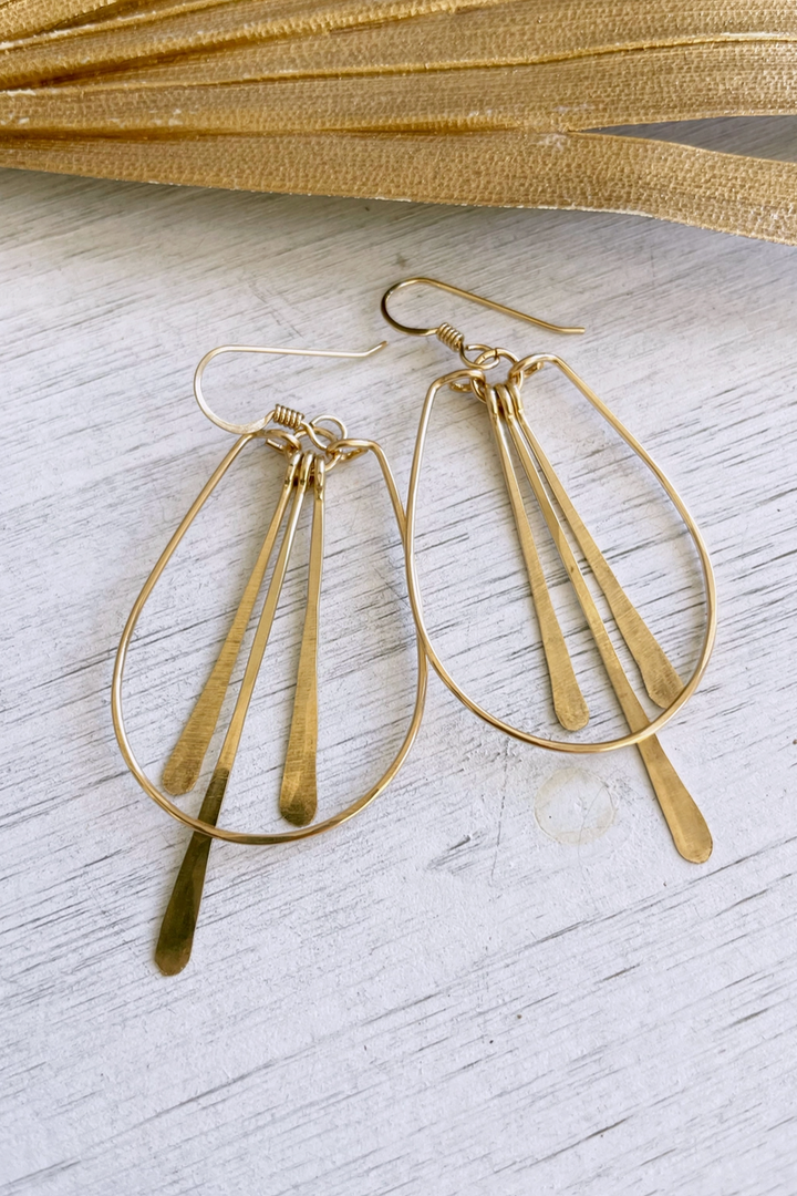 Quinn Sharp Handmade - Medium Teardrop Hoops Triple Long Fringe in 14k Gold Fill