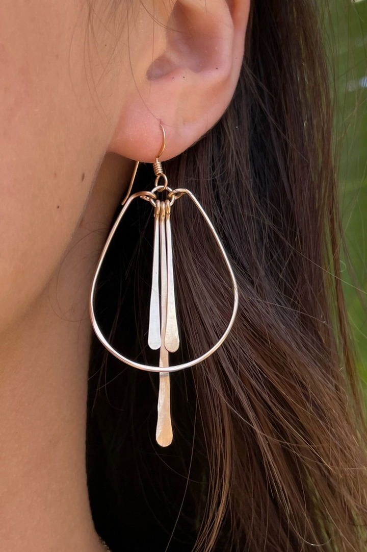 Quinn Sharp Handmade - Medium Teardrop Hoops Triple Long Fringe in 14k Gold Fill