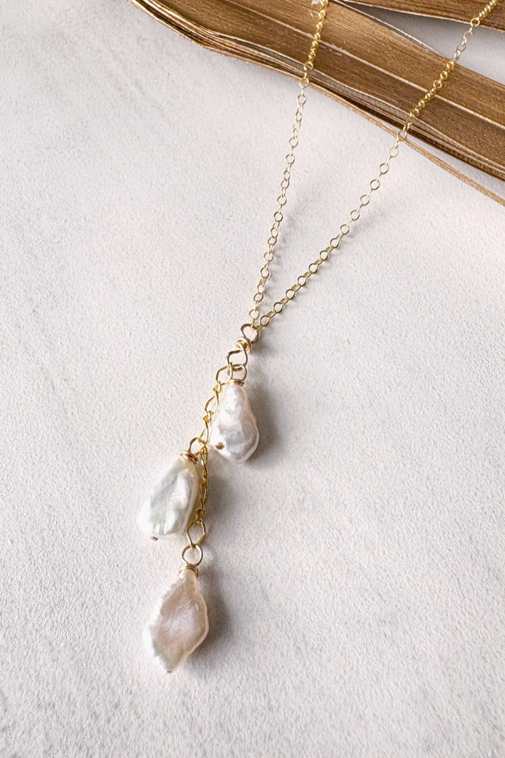 Quinn Sharp - Triple Keshi Pearl Cluster Necklace in 14k Gold Fill