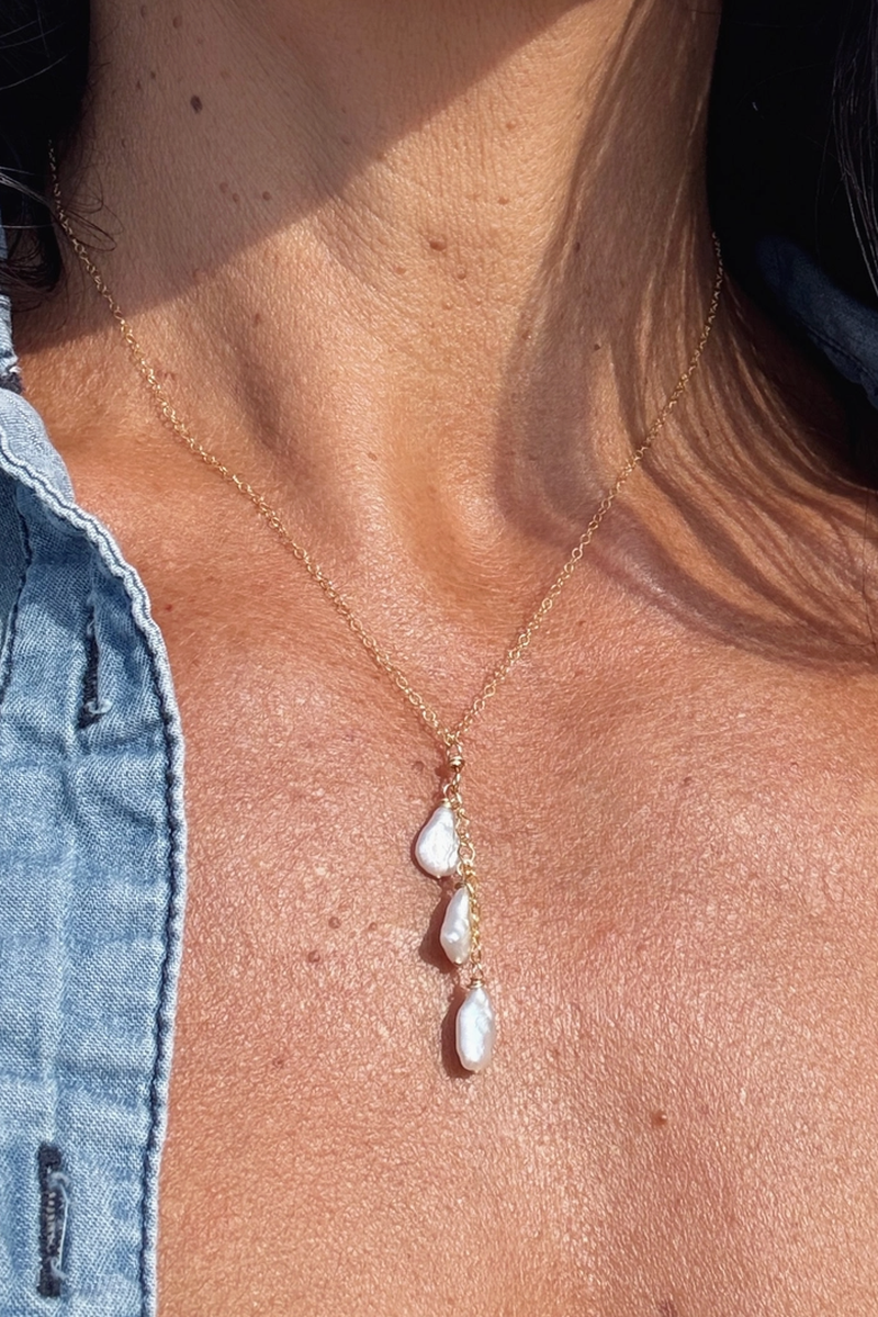 Quinn Sharp - Triple Keshi Pearl Cluster Necklace in 14k Gold Fill