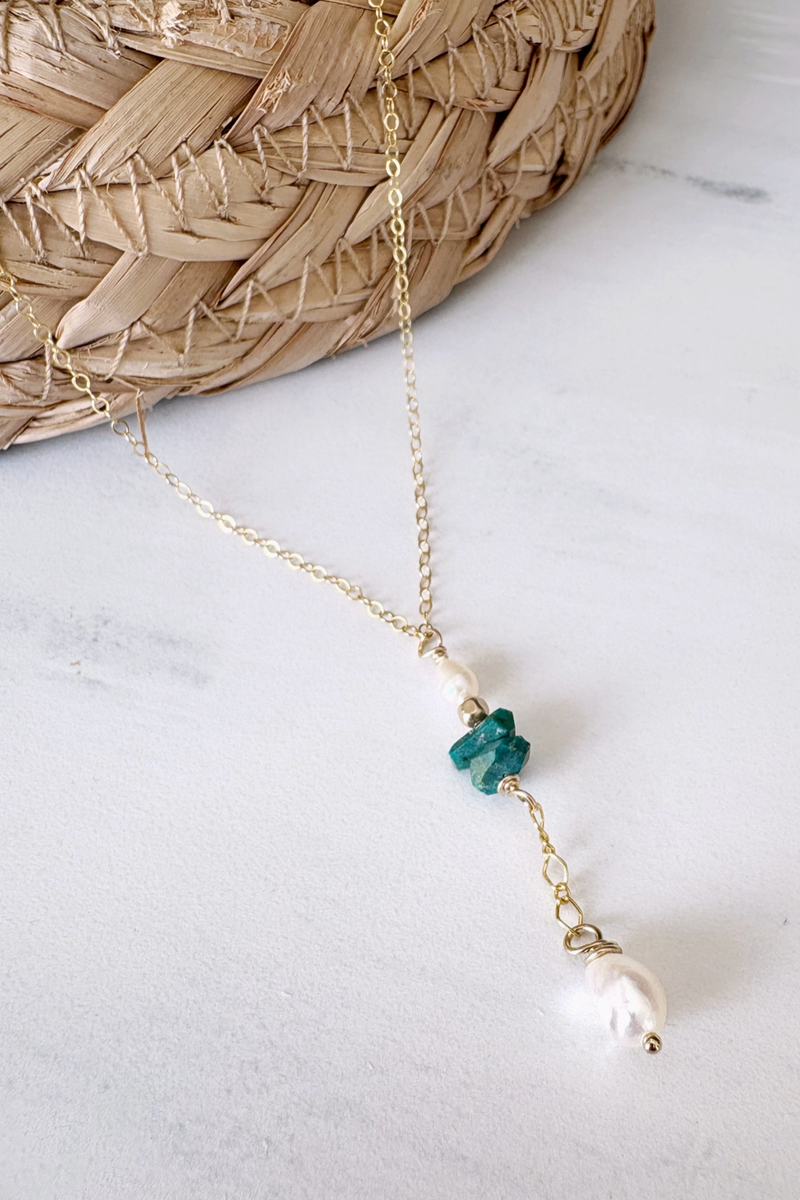 Quinn Sharp - Turquoise and Freshwater Pearl Drop Necklace in Sterling Silver