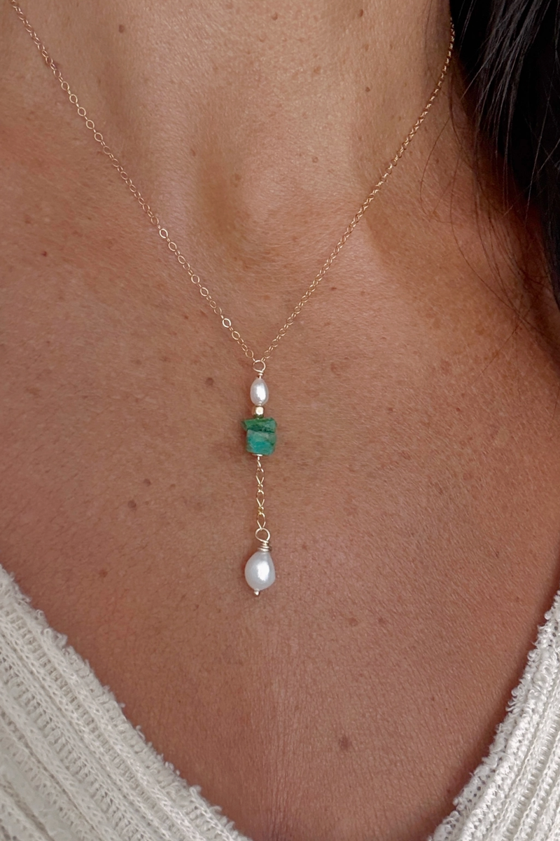 Quinn Sharp - Turquoise and Freshwater Pearl Drop Necklace in Sterling Silver