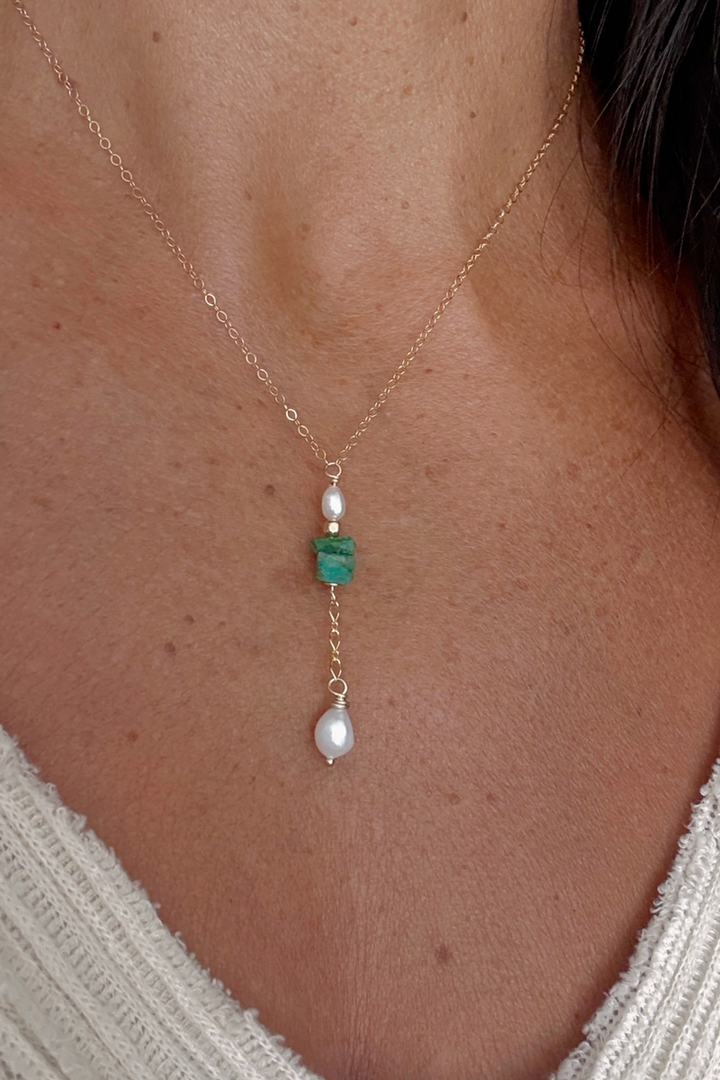 Quinn Sharp - Turquoise and Freshwater Pearl Drop Necklace in Sterling Silver