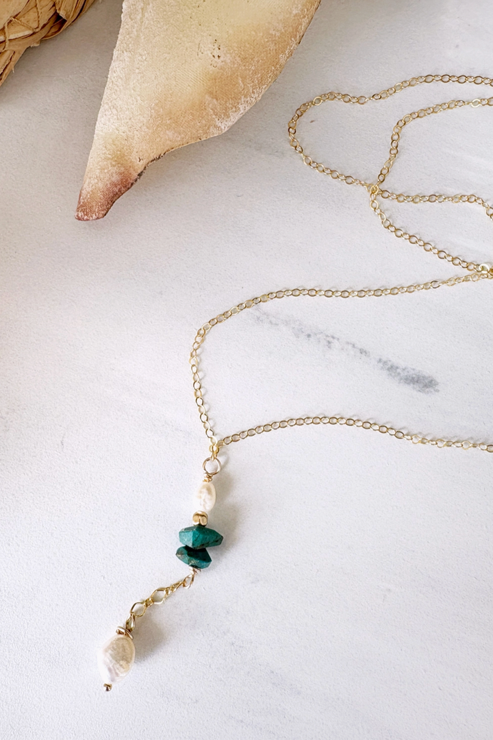 Quinn Sharp - Turquoise and Freshwater Pearl Drop Necklace in Sterling Silver
