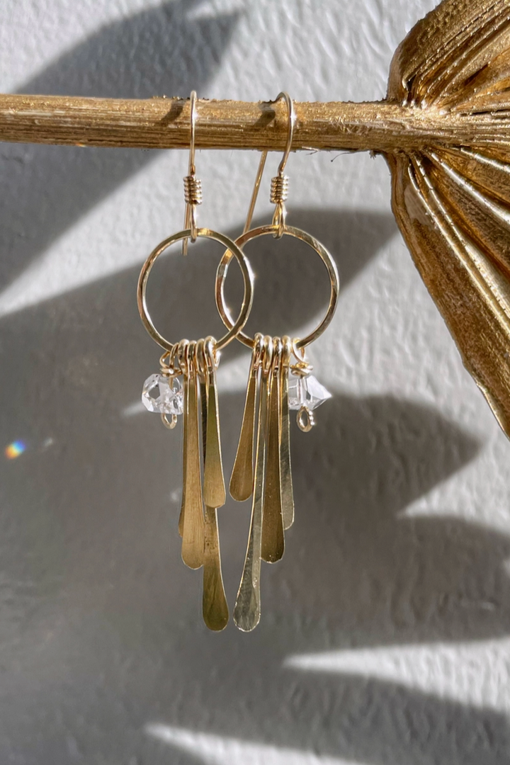Quinn Sharp - Baby Hoop Herkimer Fringe Earrings 14k Gold Fill