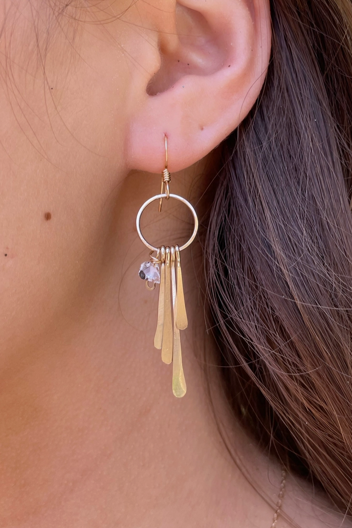 Quinn Sharp - Baby Hoop Herkimer Fringe Earrings 14k Gold Fill
