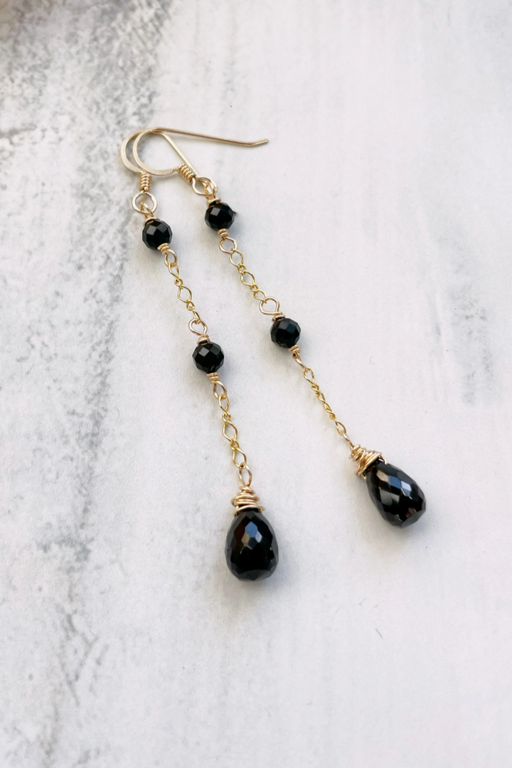 Quinn Sharp - Black Onyx Chain Dangle Earrings in 14k Gold Fill