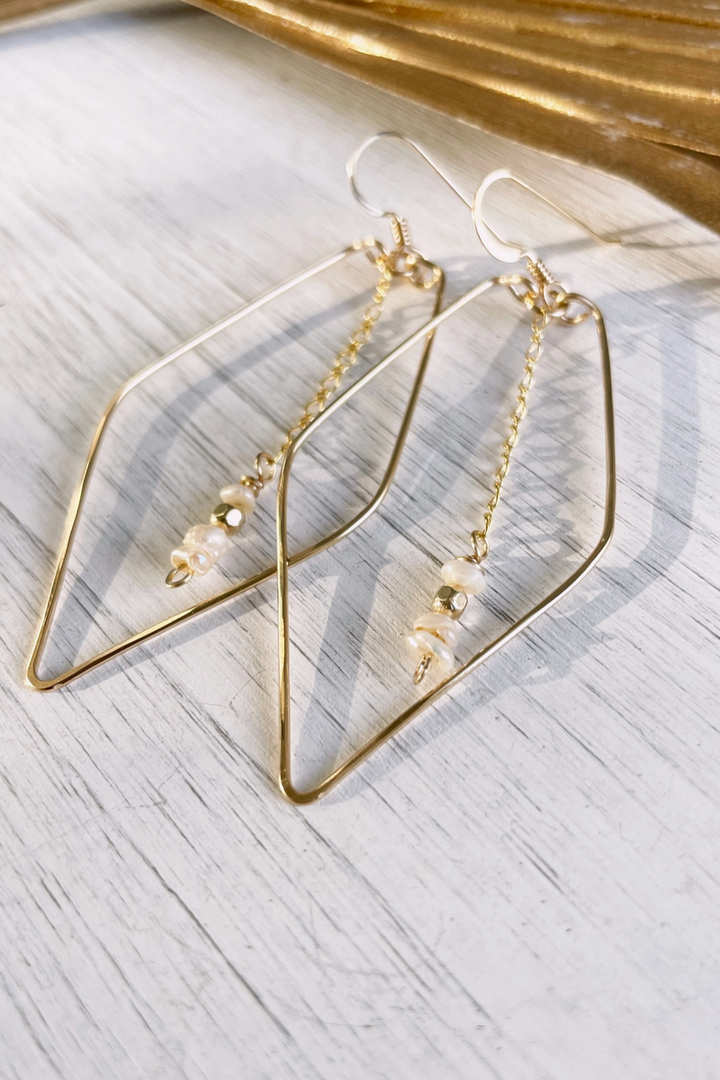 Quinn Sharp - Diamond Chain Dangle Hoops in 14k Gold Fill