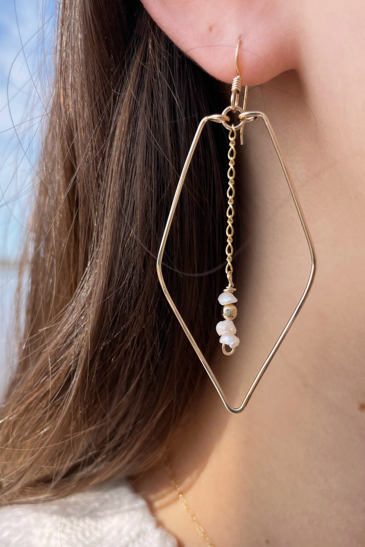 Quinn Sharp - Diamond Chain Dangle Hoops in 14k Gold Fill