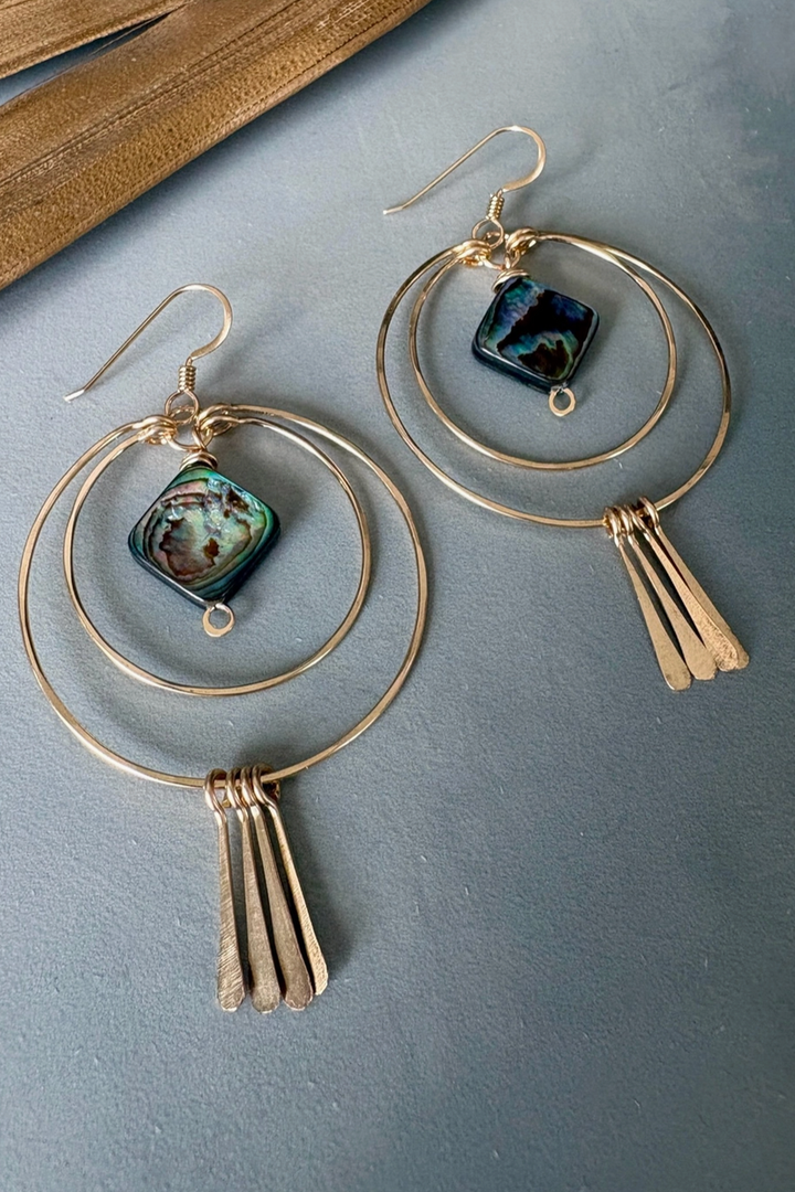 Quinn Sharp - Double Circle Hoop Abalone and Fringe in 14k Gold Fill