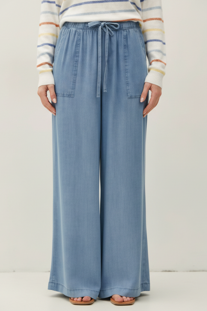 Be Cool - Wide Leg Chambray Pants in Blue Wash