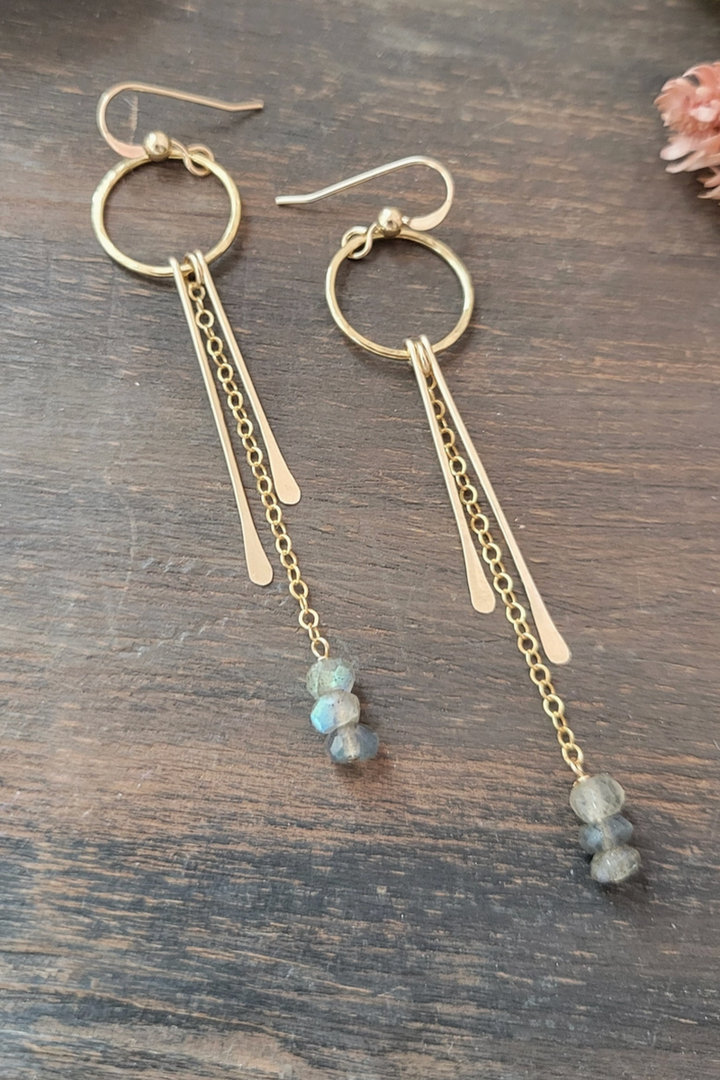 Leo Eleven Jewelry - Labradorite Fringe Dangle Earrings 14k Gold Filled
