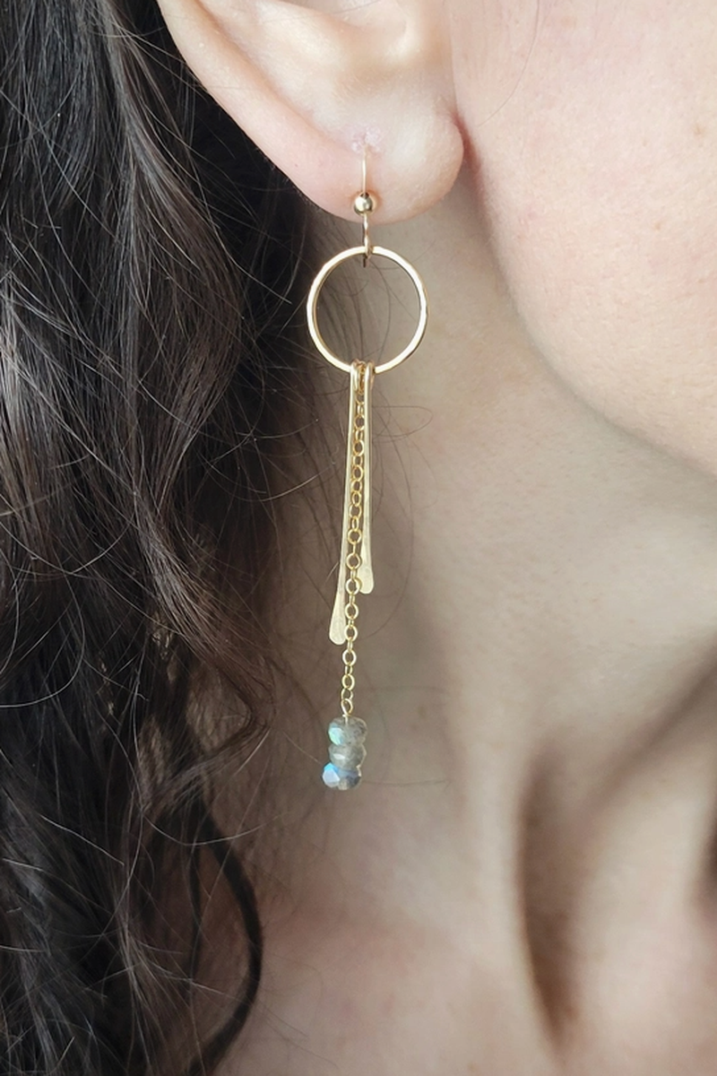 Leo Eleven Jewelry - Labradorite Fringe Dangle Earrings 14k Gold Filled