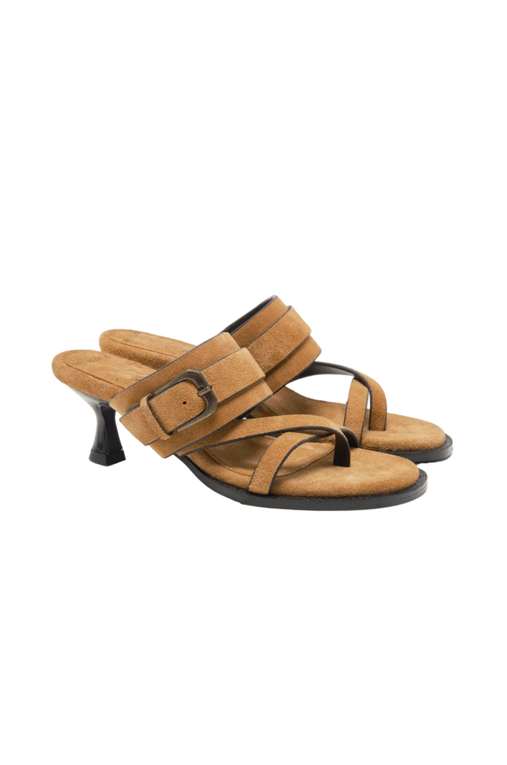 Free People - Belted Heel Sandals in Driftwood Tan Suede