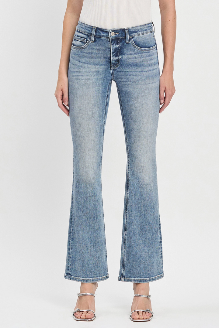 VERVET - Miranda Mid Rise Full Length Bootcut Jeans in Futuristic