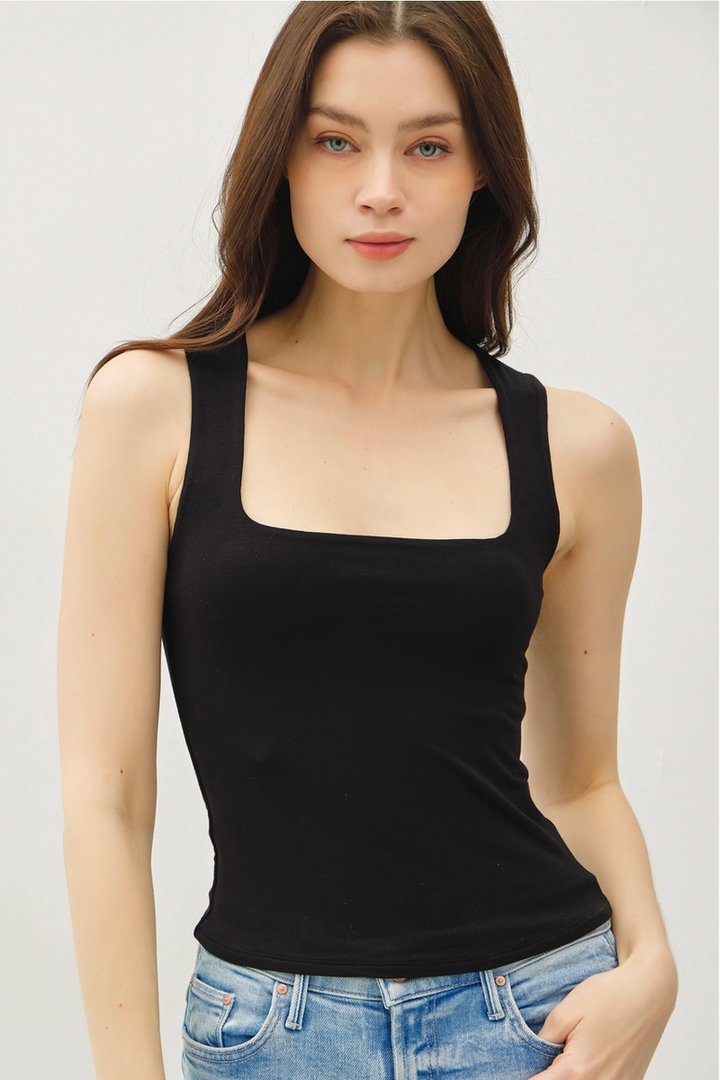 Be Cool - Soft Core Double Lined Square Neck Tank in Black