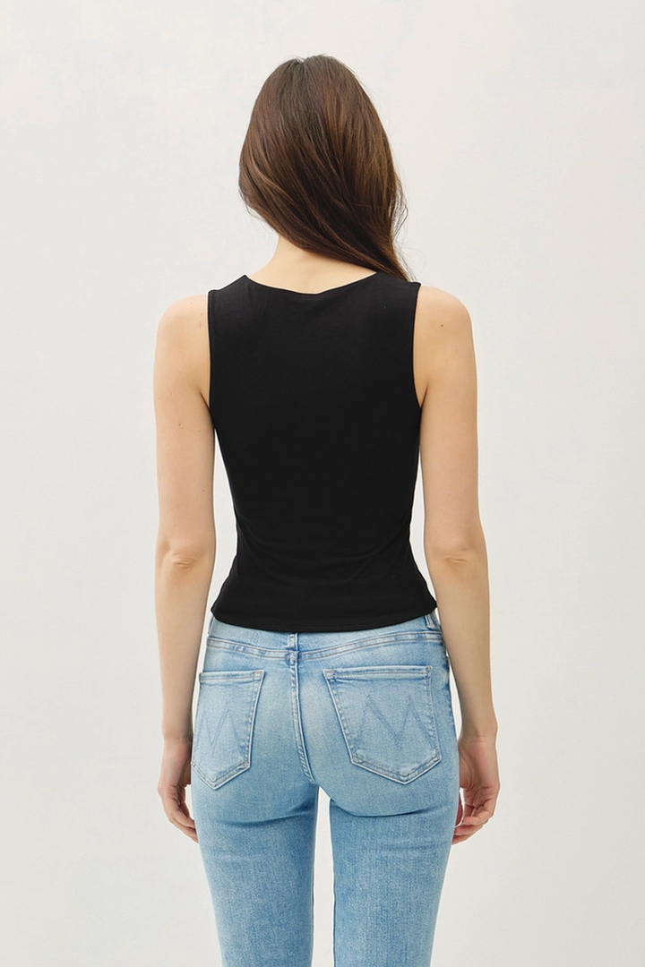 Be Cool - Soft Core Double Lined Square Neck Tank in Black
