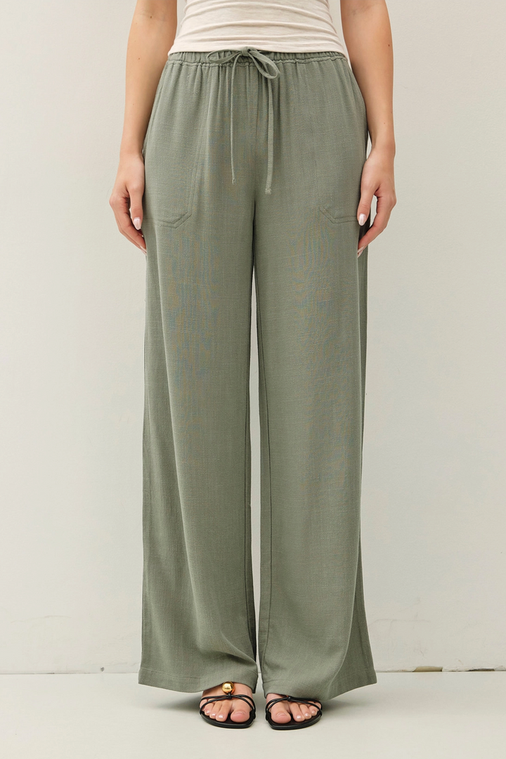 Be Cool - Linen Blend Wide Leg Pants in Spruce