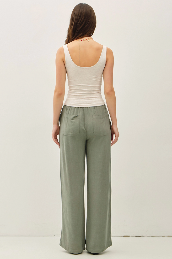 Be Cool - Linen Blend Wide Leg Pants in Spruce