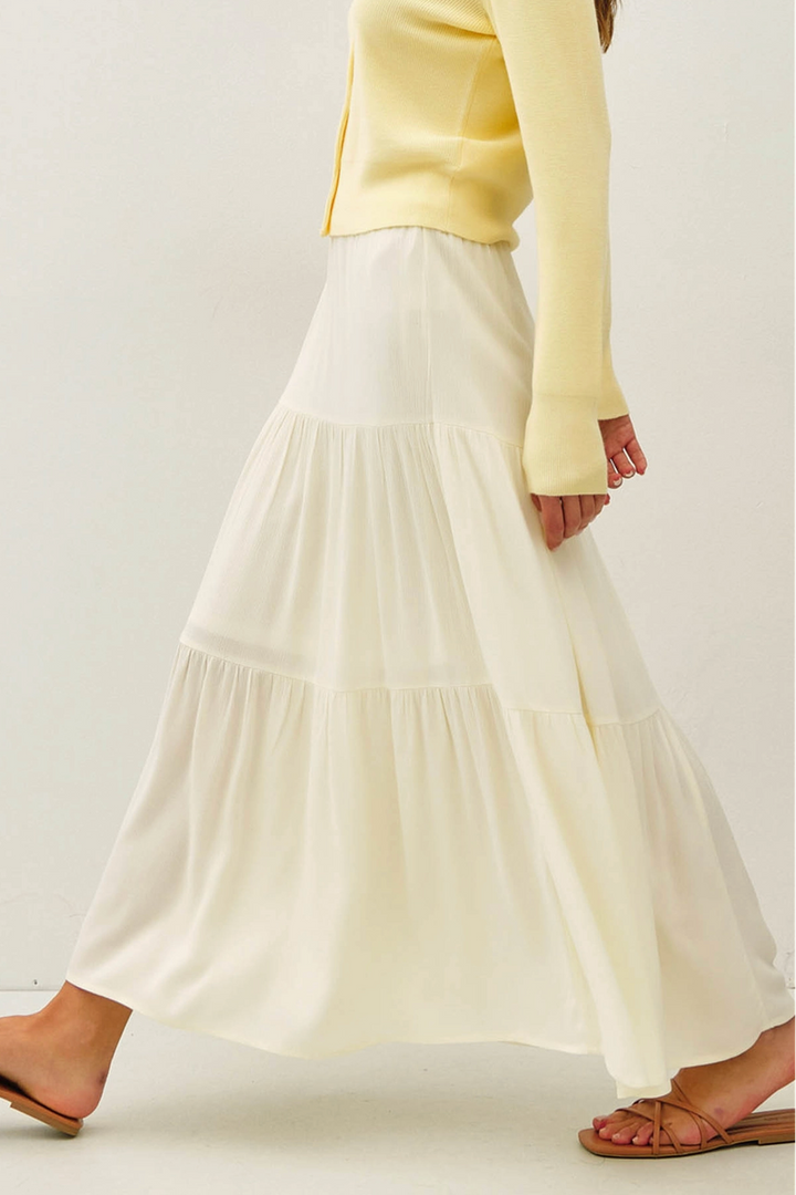 Be Cool - Smocked Waist Tiered Maxi Skirt in Vanilla