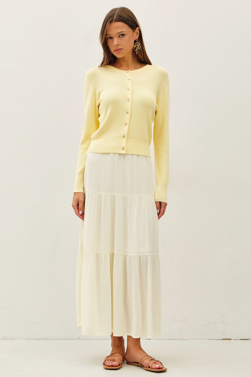 Be Cool - Smocked Waist Tiered Maxi Skirt in Vanilla